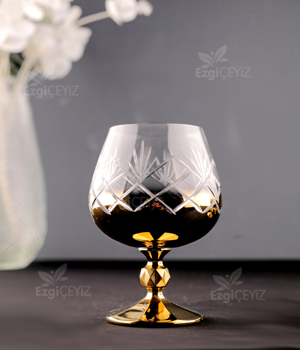 Kristal Gold El İşi Kahve Yanı Su Bardağı