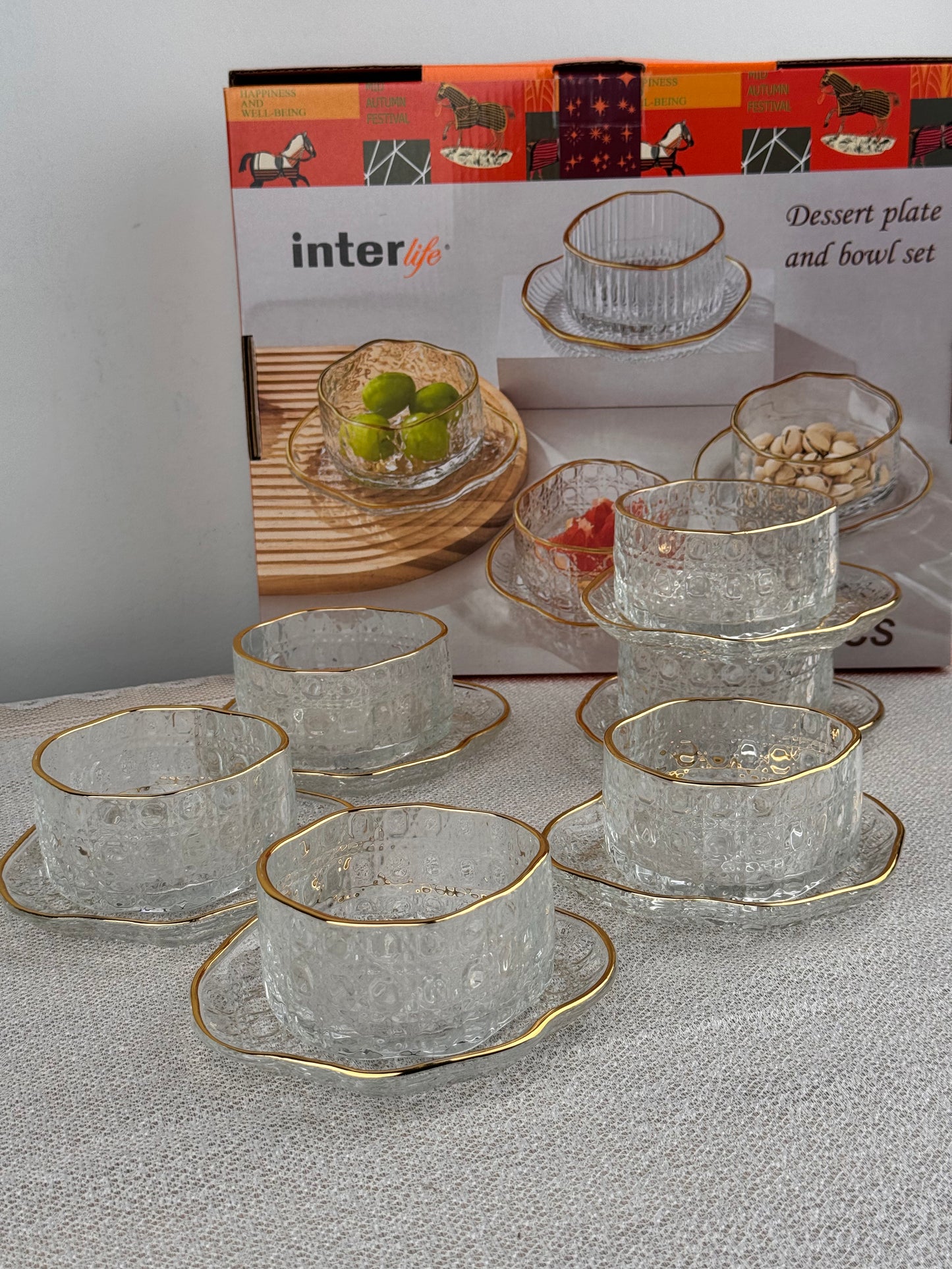 12 parça gold yaldızlı cam çerez takımı