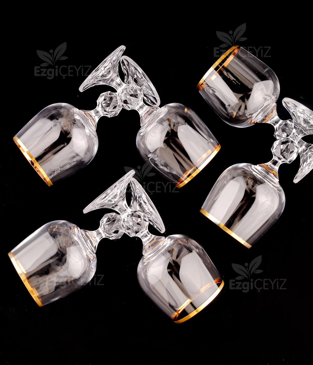 Bohemia Kristal Ayaklı Yaldız Kahve Yanı Su Bardağı
