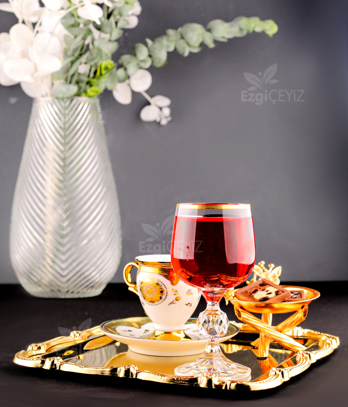 Bohemia Kristal Ayaklı Yaldız Kahve Yanı Su Bardağı