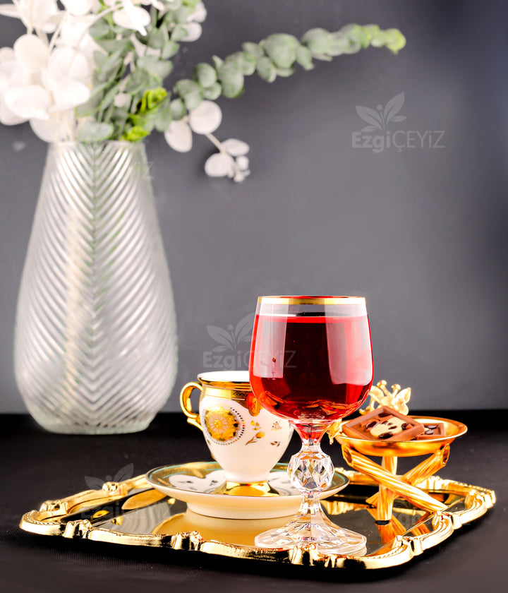 Bohemia Kristal Ayaklı Yaldız Kahve Yanı Su Bardağı