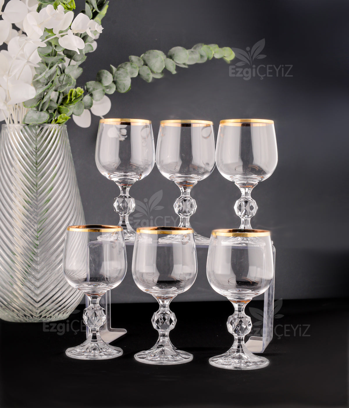 Bohemia Kristal Ayaklı Yaldız Kahve Yanı Su Bardağı