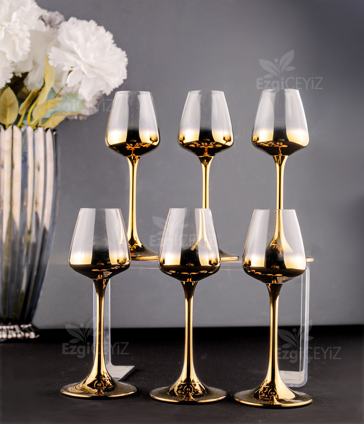 Corvus 6 Kişilik Ayna Gold Kahve Yanı Su Bardağı