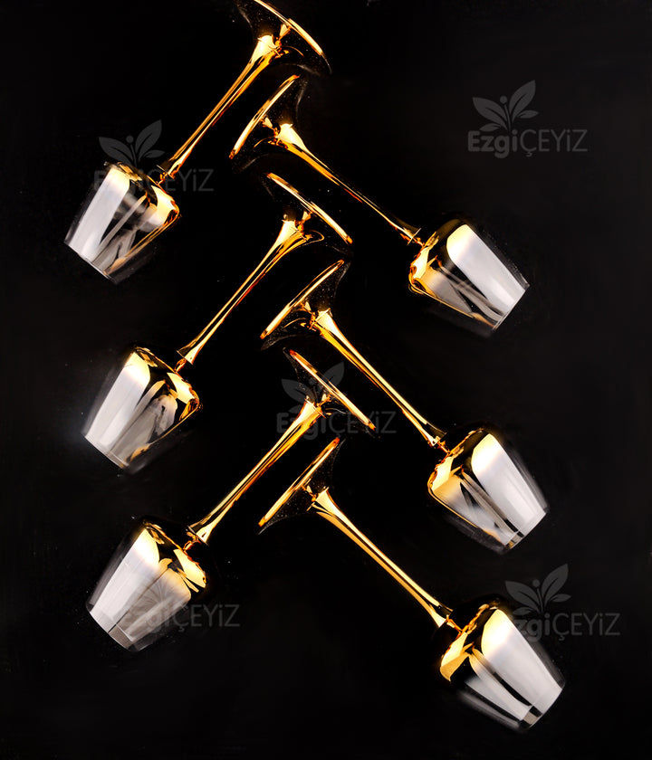 Corvus 6 Kişilik Ayna Gold Kahve Yanı Su Bardağı