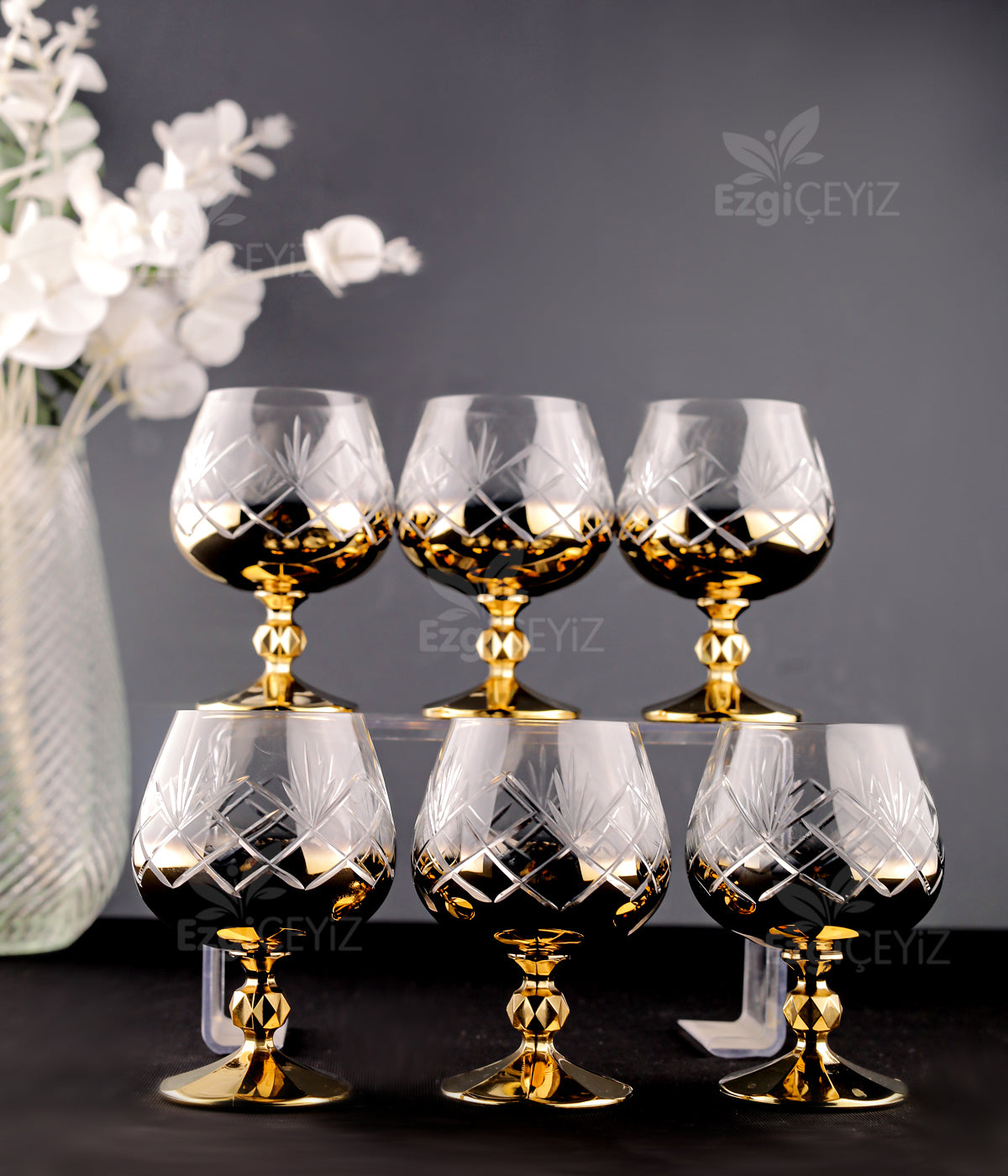 Kristal Gold El İşi Kahve Yanı Su Bardağı