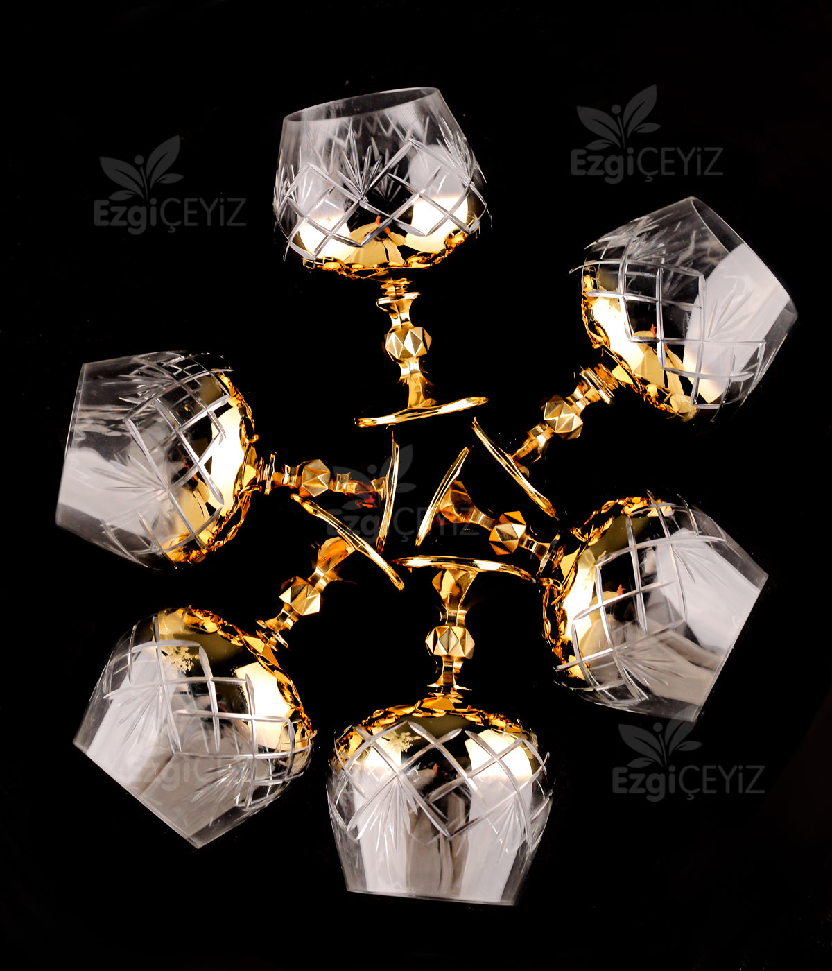 Kristal Gold El İşi Kahve Yanı Su Bardağı