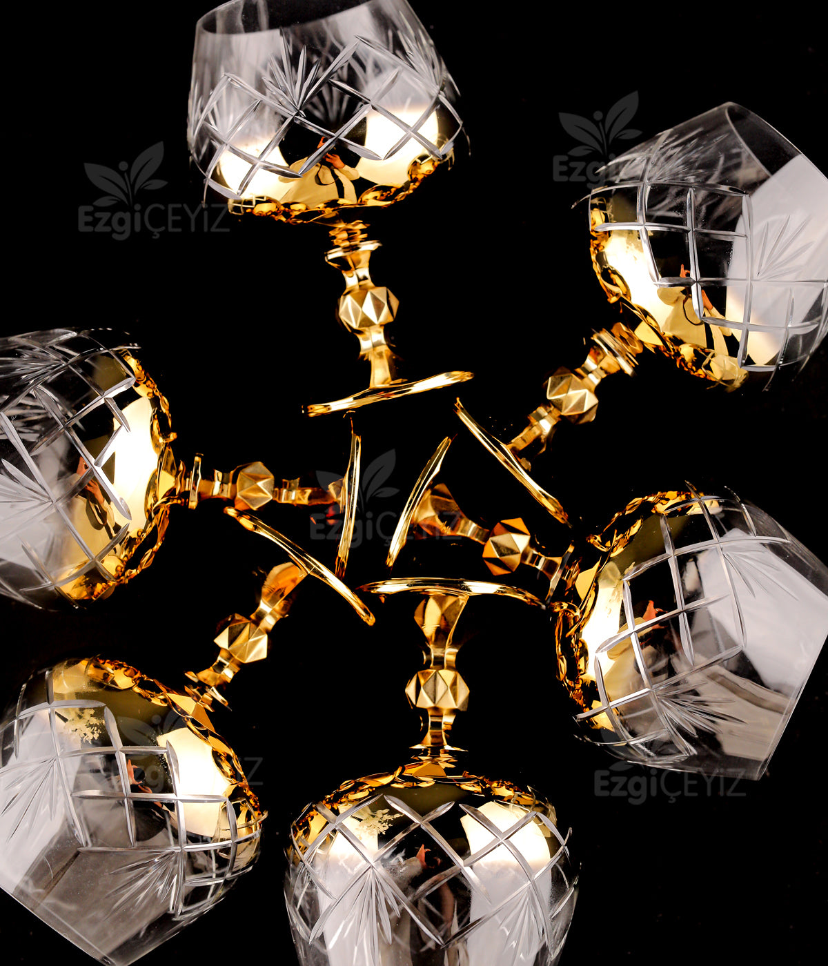 Kristal Gold El İşi Kahve Yanı Su Bardağı