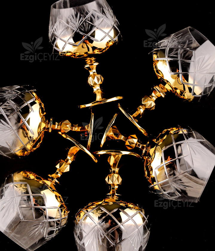 Kristal Gold El İşi Kahve Yanı Su Bardağı