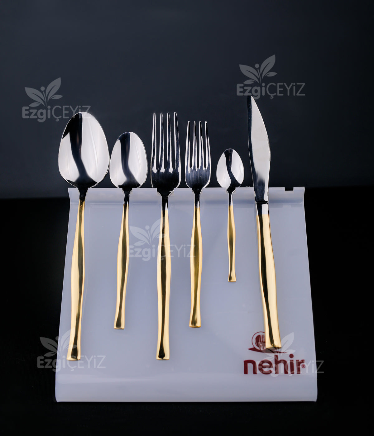 Nehir Zarif Altın Sade 6 Kişilik 36 Parça Kutulu Çatal Kaşık Bıçak Takımı
