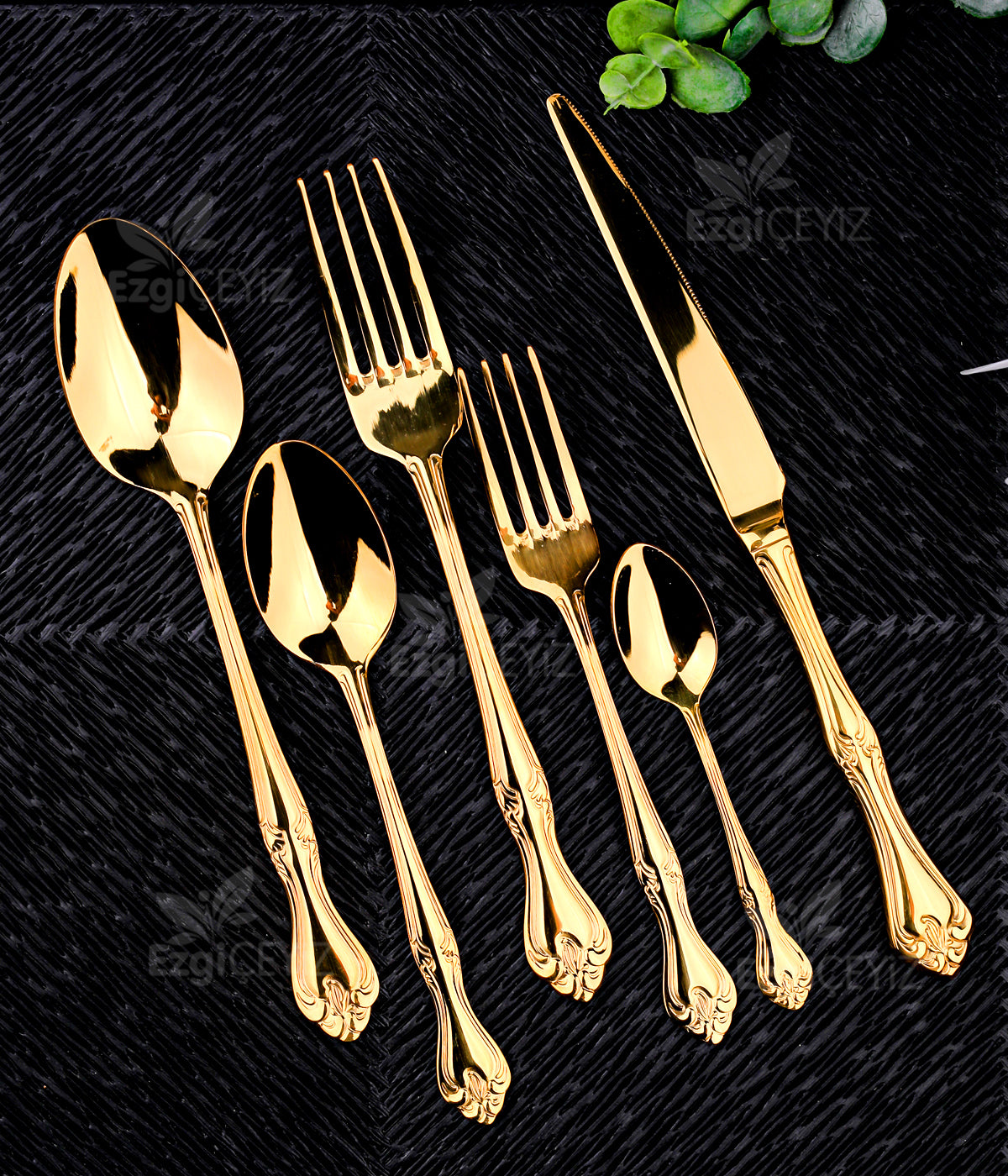 Nehir Lalezar Titanyum Gold Full Altın Parlak 72 Parça Kutulu Çatal Bıçak Set