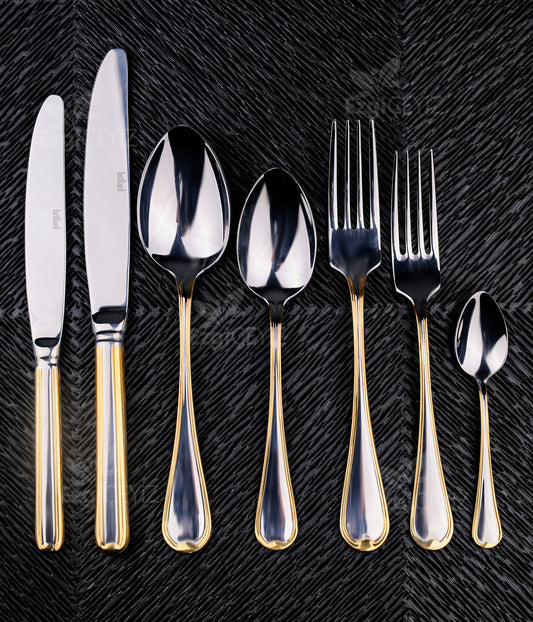 Brillant Gold Detaylı Titanyum 12 Kişilik 84 Parça Çatal Kaşık Bıçak Seti