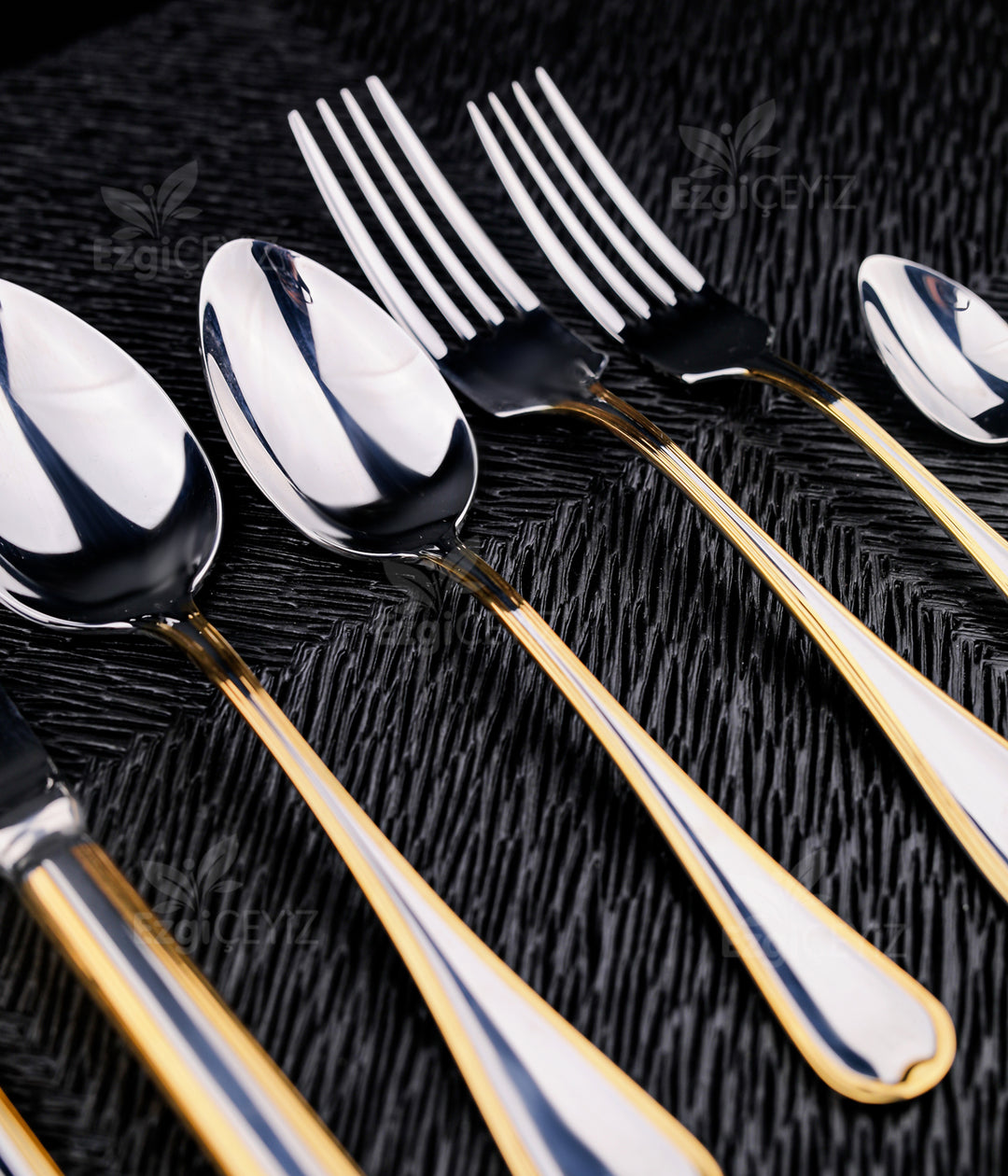 Brillant Gold Detaylı Titanyum 12 Kişilik 84 Parça Çatal Kaşık Bıçak Seti