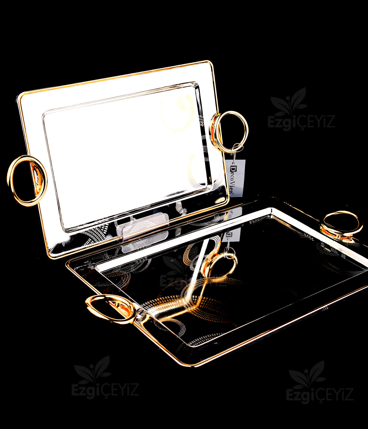 Decovien Gold Kulplu Sadece Çelik Tepsi
