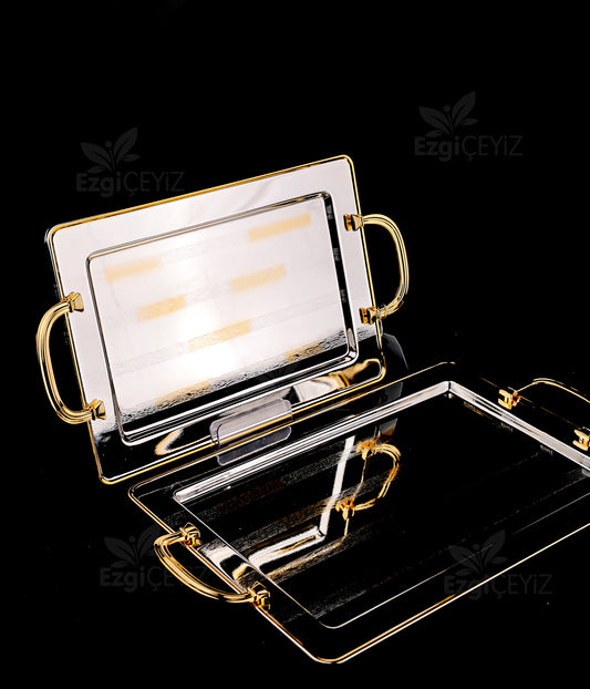 Decovien Gold Kulplu Sadece Çelik Tepsi
