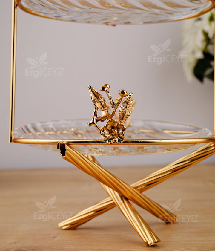 Azade Japon 2 Katlı Gold Cam Sunumluk