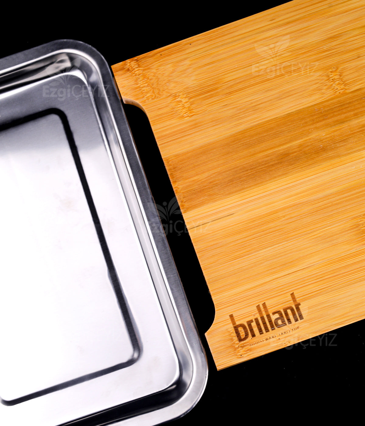 Brillant Bambu Kesme Tahtası – Kaydırmaz ve Gri Çekmeceli Sebze & Meyve Doğrama Tahtası
