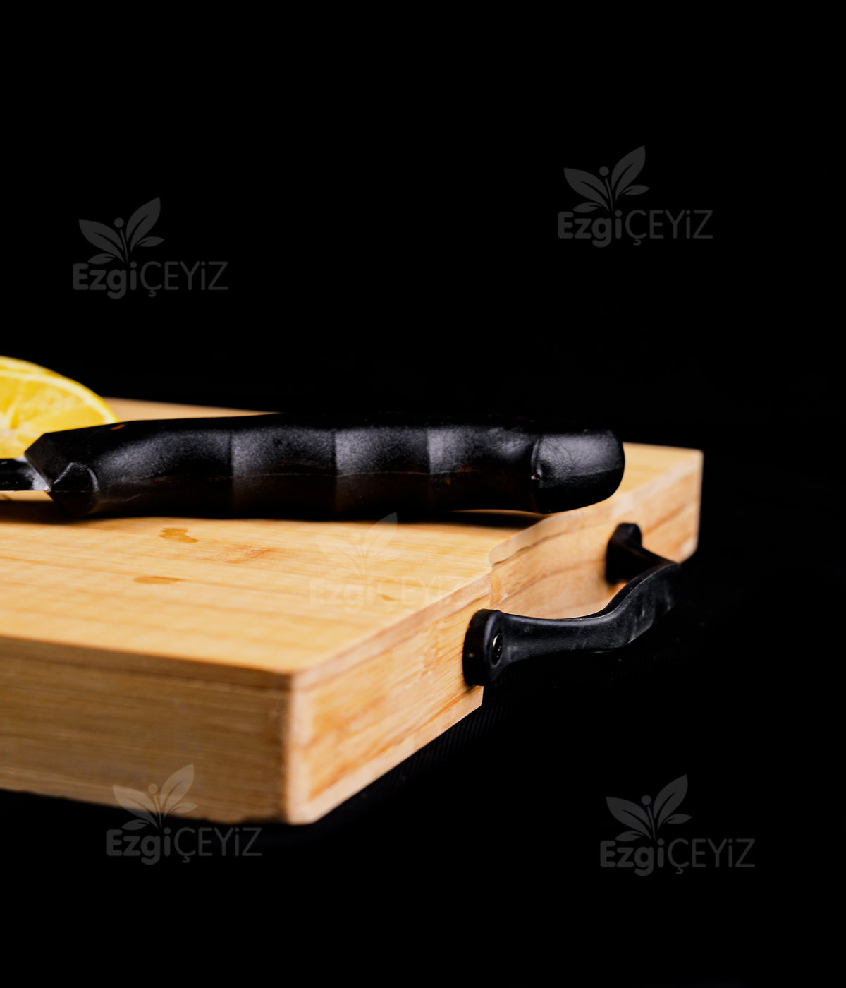 Lüx Bambu Kesim Tahtası Çelik Saplı Küçük Boy Sunum Tepsisi Sebze Meyve Et Doğrama Tahtası