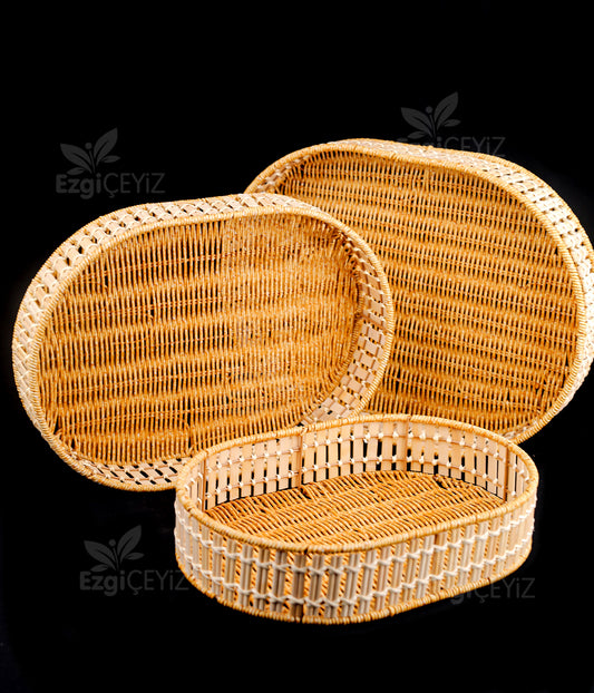 3 lü oval hasır tepsi