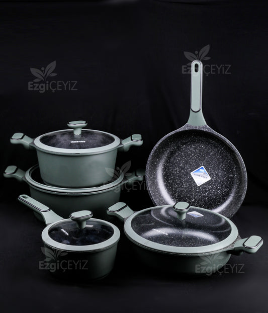 Arow PİNK&MORE Maya 9 Parça Tencere Seti Yeşil