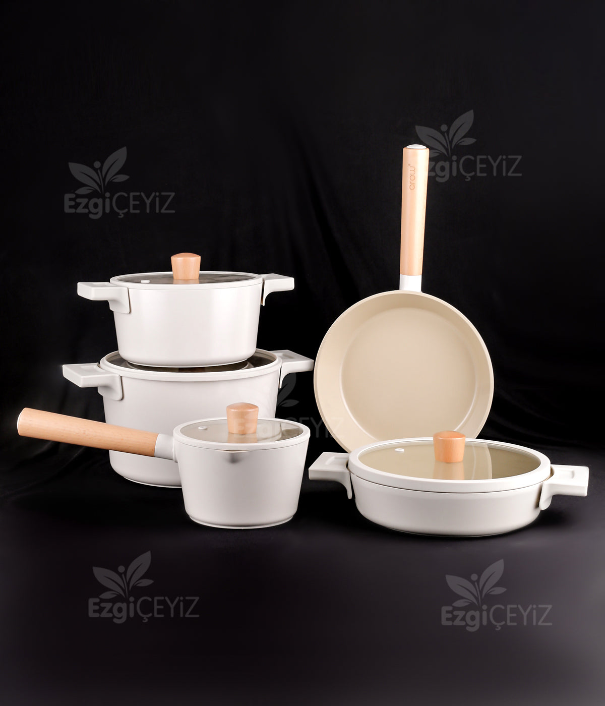 Arow Pink&More Fiore 9 Parça Tencere Seti Beyaz