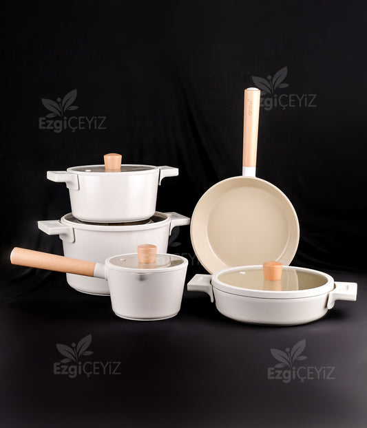 Arow Pink&More Fiore 9 Parça Tencere Seti Beyaz