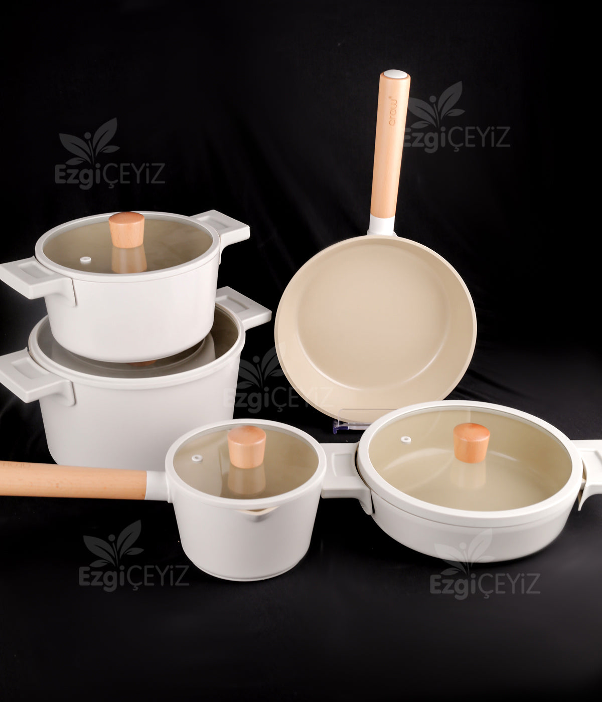 Arow Pink&More Fiore 9 Parça Tencere Seti Beyaz