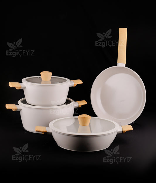 Karaca x Refika Swiss Crystal Almond Cream 7 Parça Tencere ve Tava Seti
