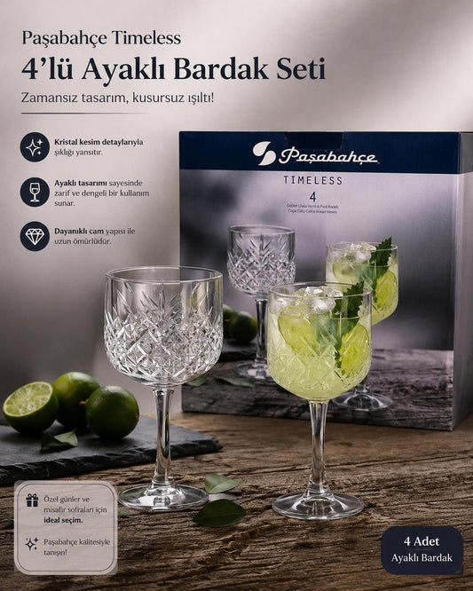 Paşabahçe Timeless 4’lü ayaklı bardak seti 500cc