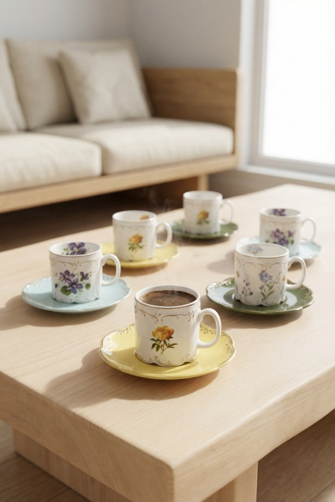 Acar - Vivienne 6 Kişilik Porselen Kahve Fincan Takımı - 100 ml