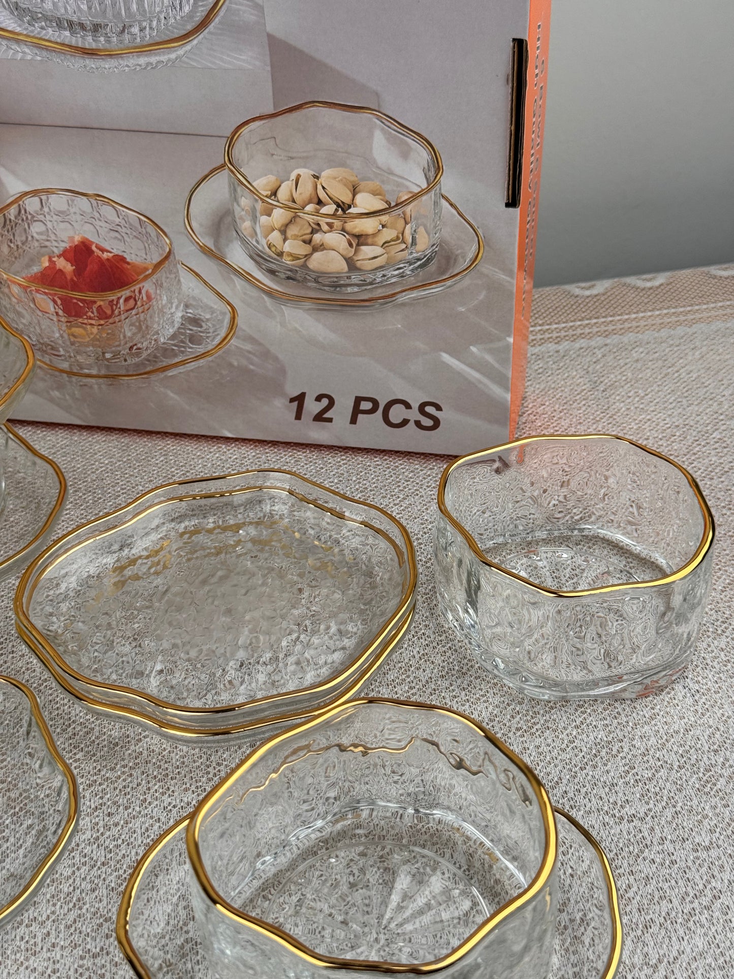 12 parça gold yaldızlı cam çerez takımı