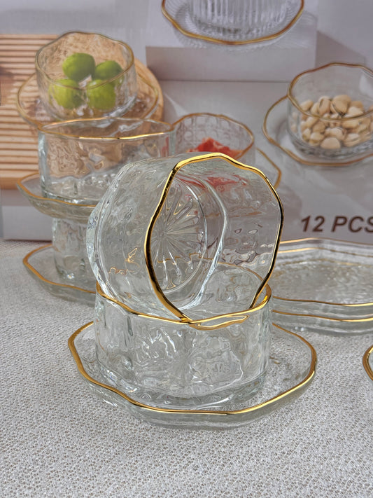 12 parça gold yaldızlı cam çerez takımı