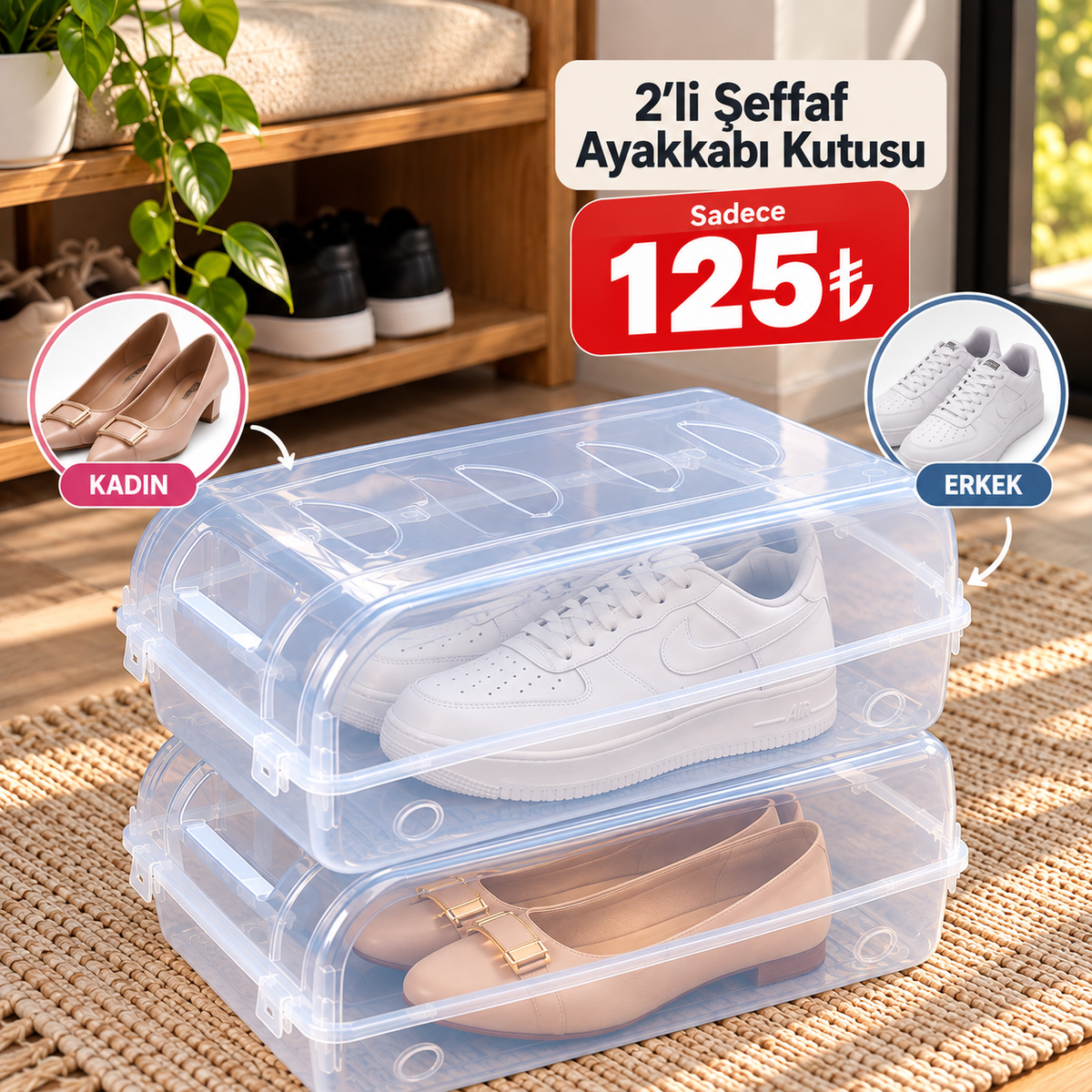 2’li Şeffaf Ayakkabı Kutusu
