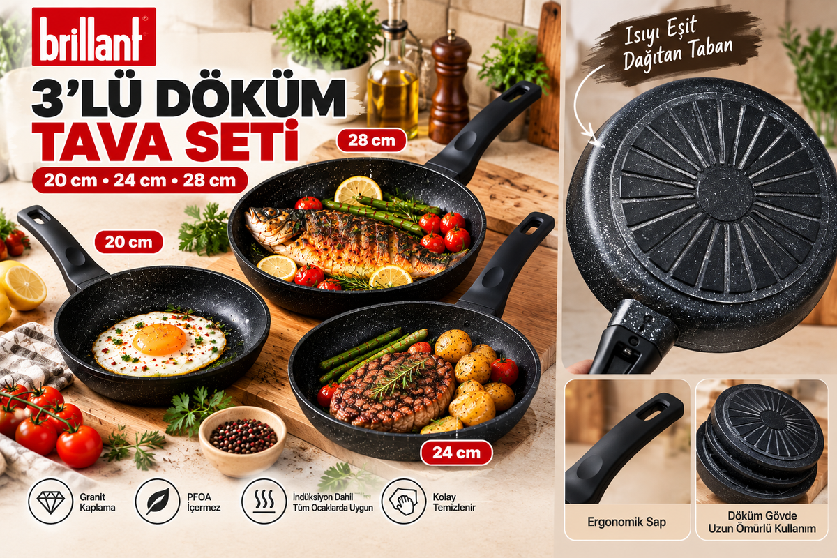 3’lü Döküm Tava