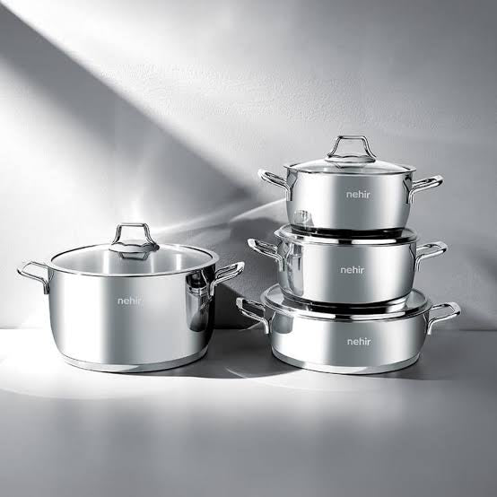 Nehir Silver Klasik 8 Parça Çelik Tencere Seti